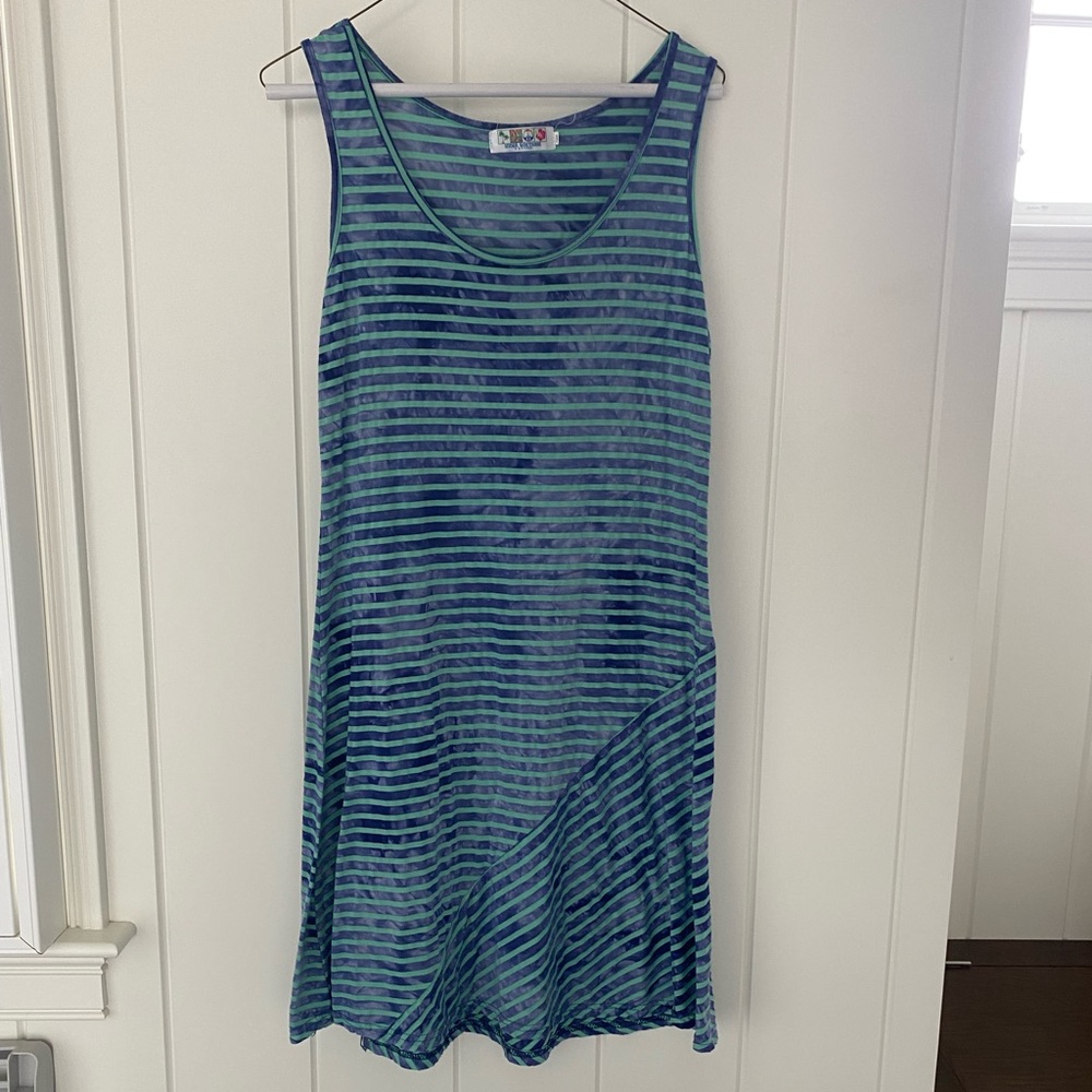 Blue and turquoise strip summer dress.
